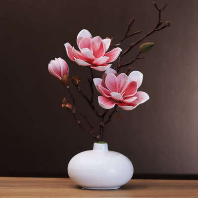 玉兰花仿真花新中式客厅电视柜摆件陶瓷花瓶玄关装饰花卉高档假花