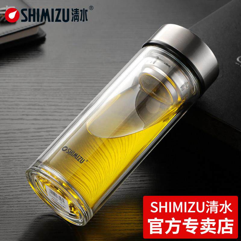 清水玻璃杯 双层可携式水杯创意带盖子过滤办公杯子男女耐热车载