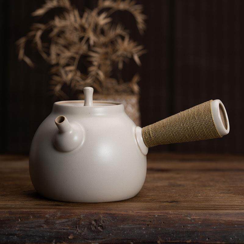 木鱼 苏打釉白泥粗陶侧把壶 小号陶瓷烧水壶电陶炉急须煮茶壶炭炉