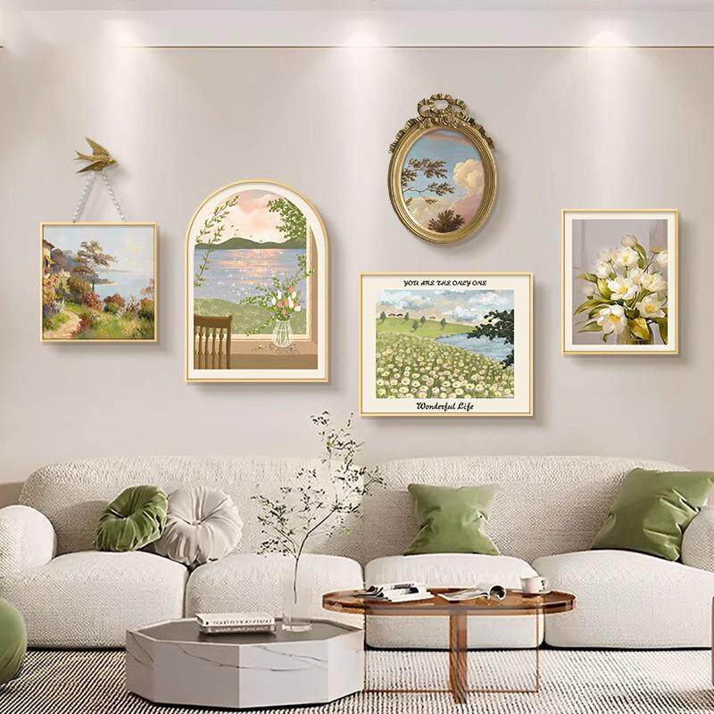 餐壁画奶油AL692沙背景墙挂画高级组合客厅画感发法式装饰轻奢风