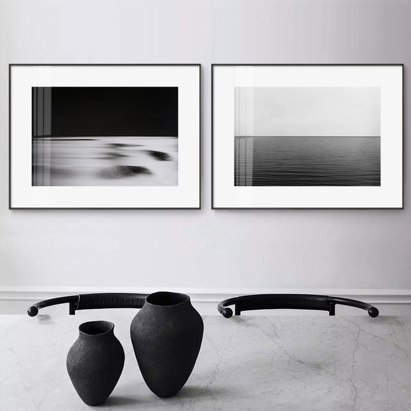 大师摄影装饰画黑白博墙壁样板房民杉画本简约宿大海司背景海景画