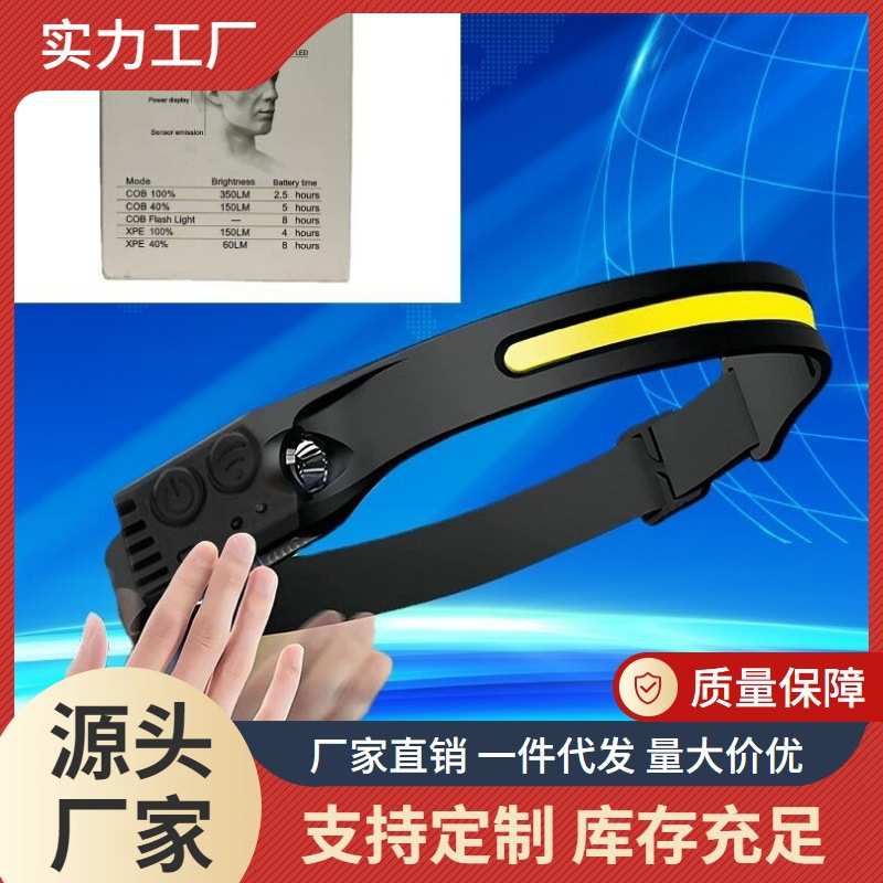 户外跨境led灯新款cob挥手头灯强光跑步灯充电夜 感应骑行头灯usb