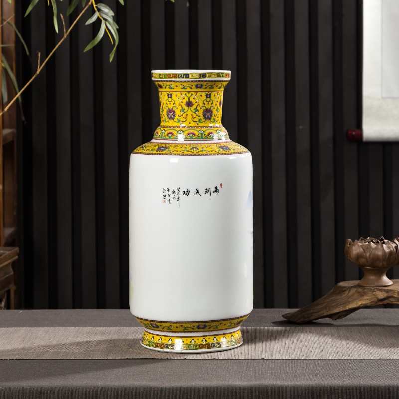 现代中式景德镇陶瓷粉彩花瓶书画箭筒书房办公室博古架装饰品摆件