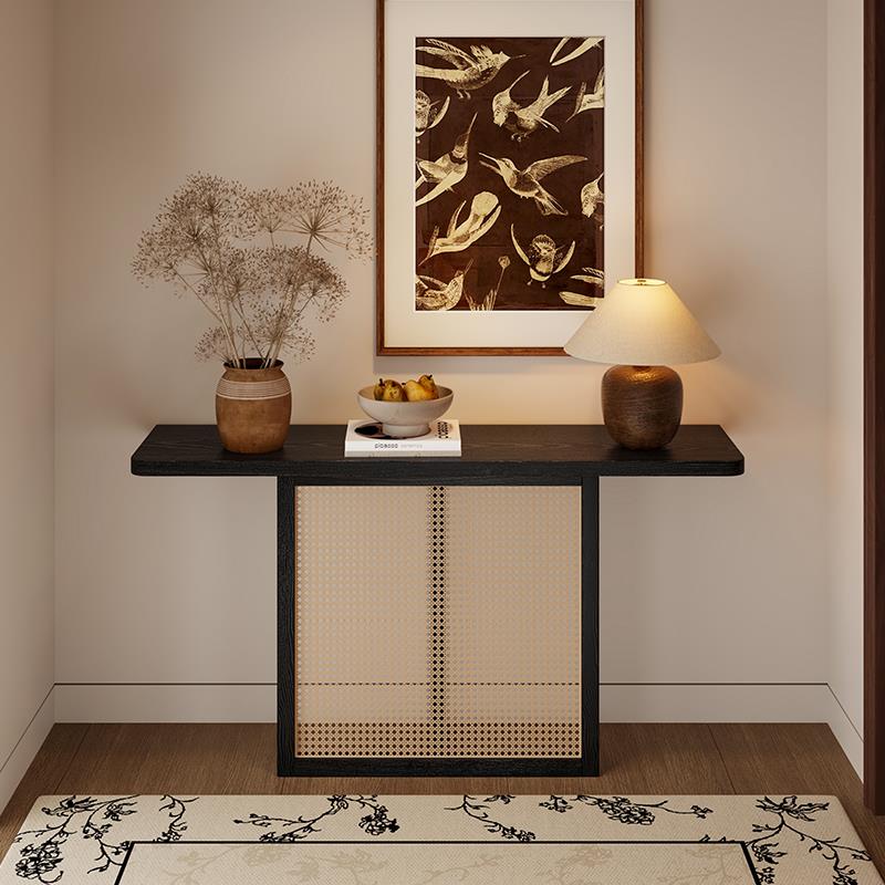 需定制中古风白蜡木玄关桌长条几原木靠墙玄关台侘寂风条案装饰入