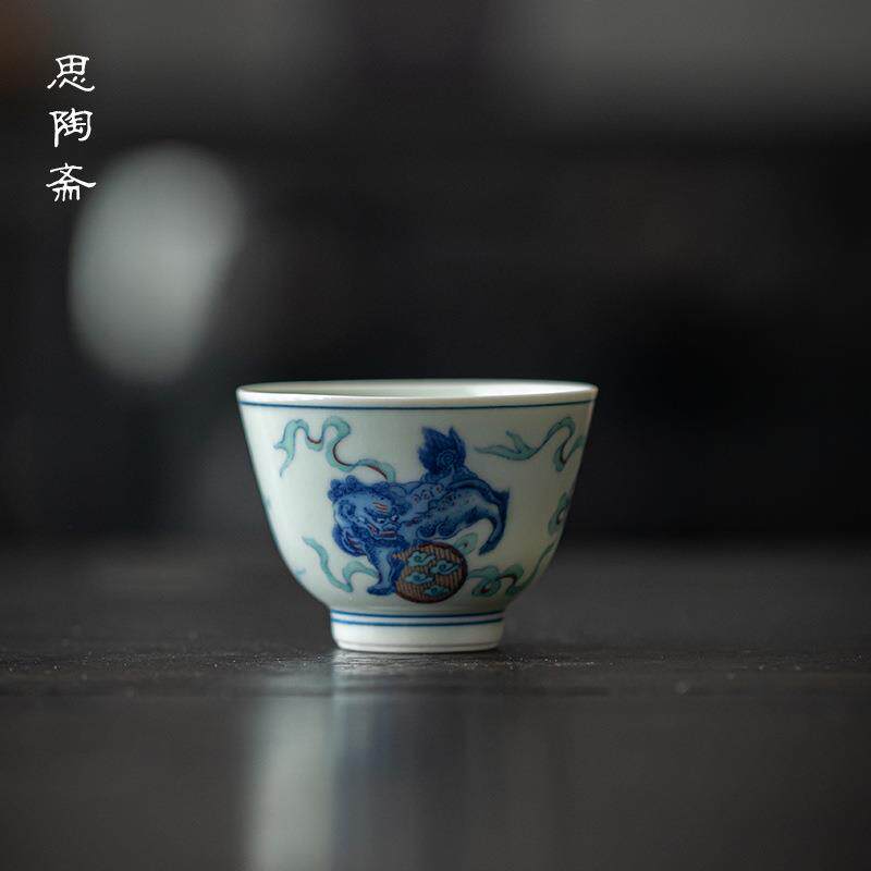 仿古青花品茗茶杯单个不烫手复古手工陶瓷功夫茶具家用喝茶碗