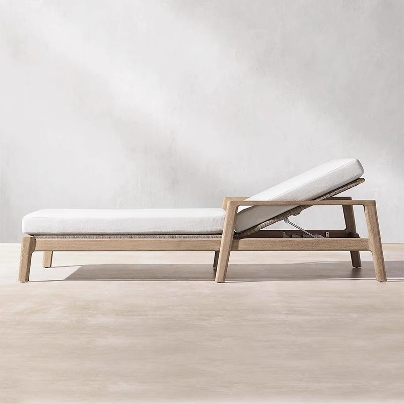 户外躺椅庭院海景民宿游泳池躺床柚木室外海边露天防水藤编沙滩椅