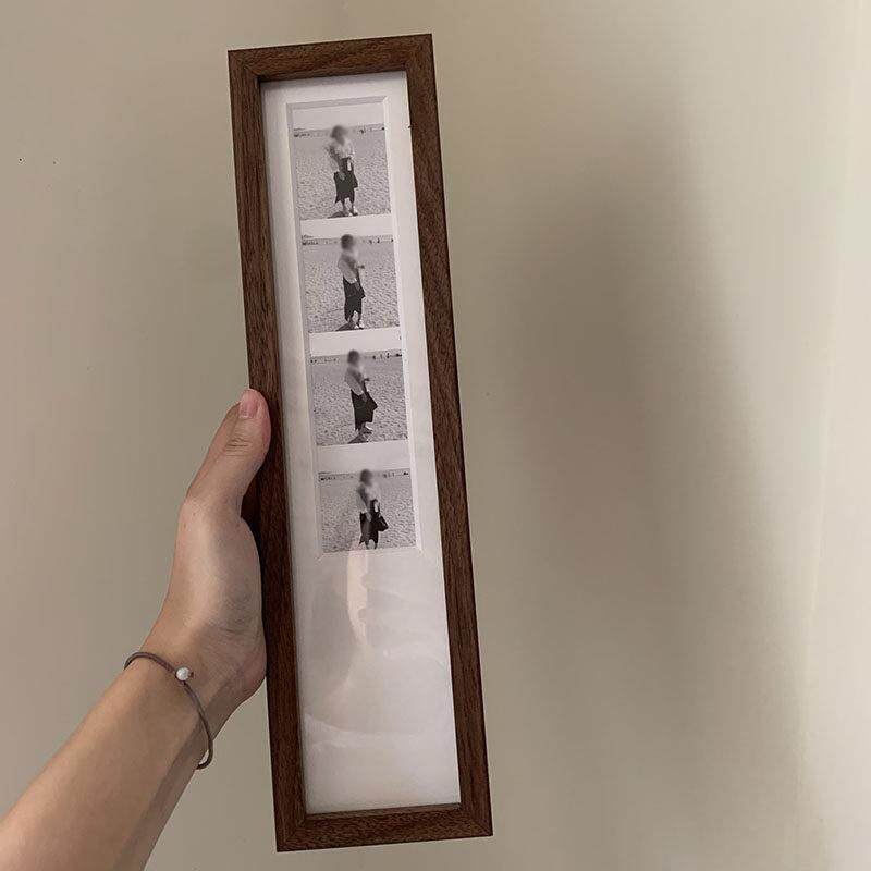 网红古董覆古黑白大头贴婚纱照相框黑胡桃榫卯实木画框拍立得框