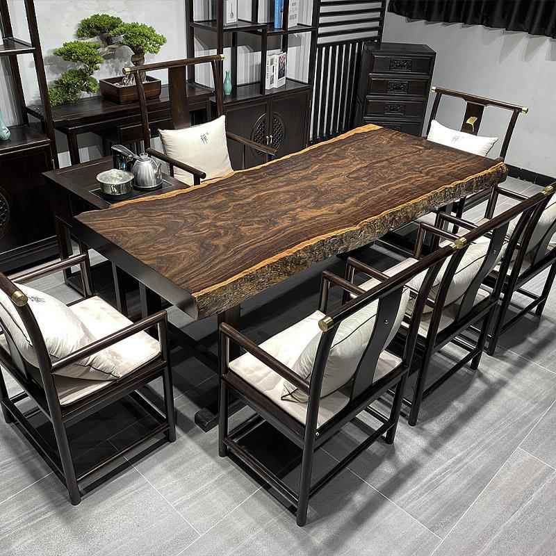 正品黑檀大板实木原木餐茶桌茶台办公会议桌画案桌独木板块整红大