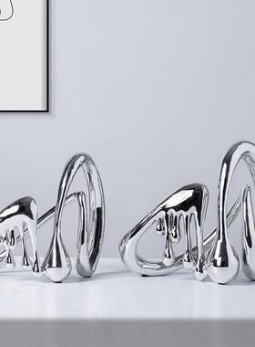 轻奢电镀银色树脂竖琴琵琶音符流体摆件电视柜玄关柜展示柜装饰品