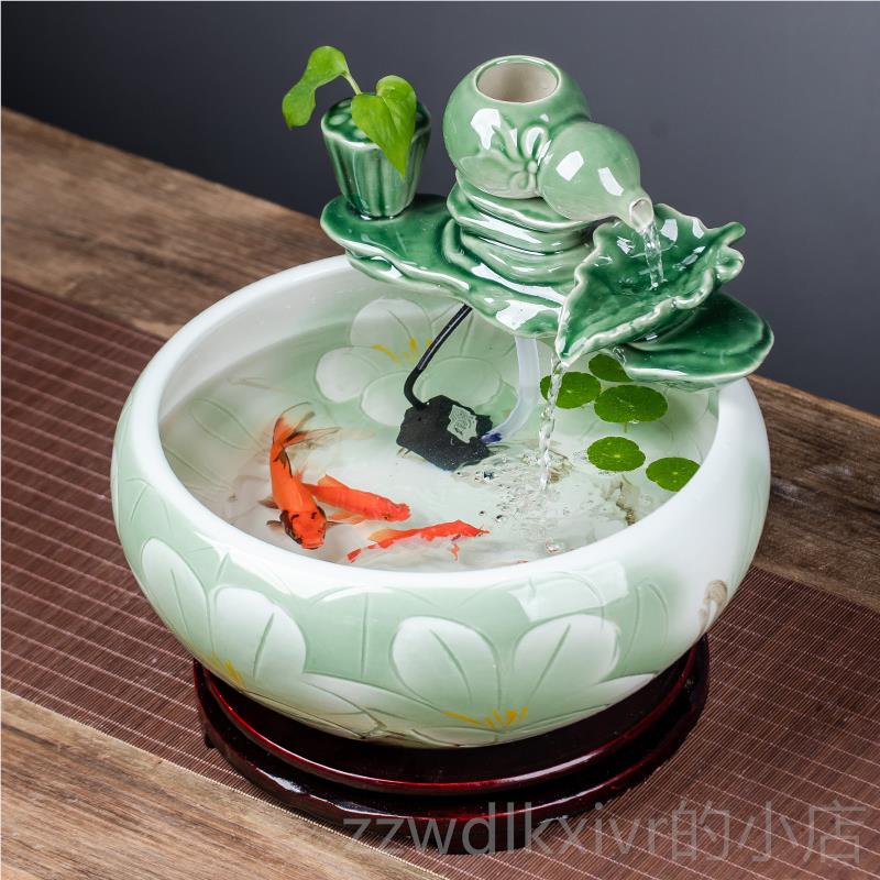 新款陶瓷循环流喷水鱼缸泉招新财摆件桌面客礼厅办公室乔迁居开业