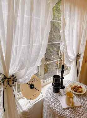 法式超仙奶油风压褶纱 荷叶边公主风阳台卧室飘窗客厅褶皱白纱帘