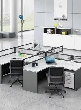 员办公桌四人电位员工弯台面办公桌组合办公室员职工卡10110座脑