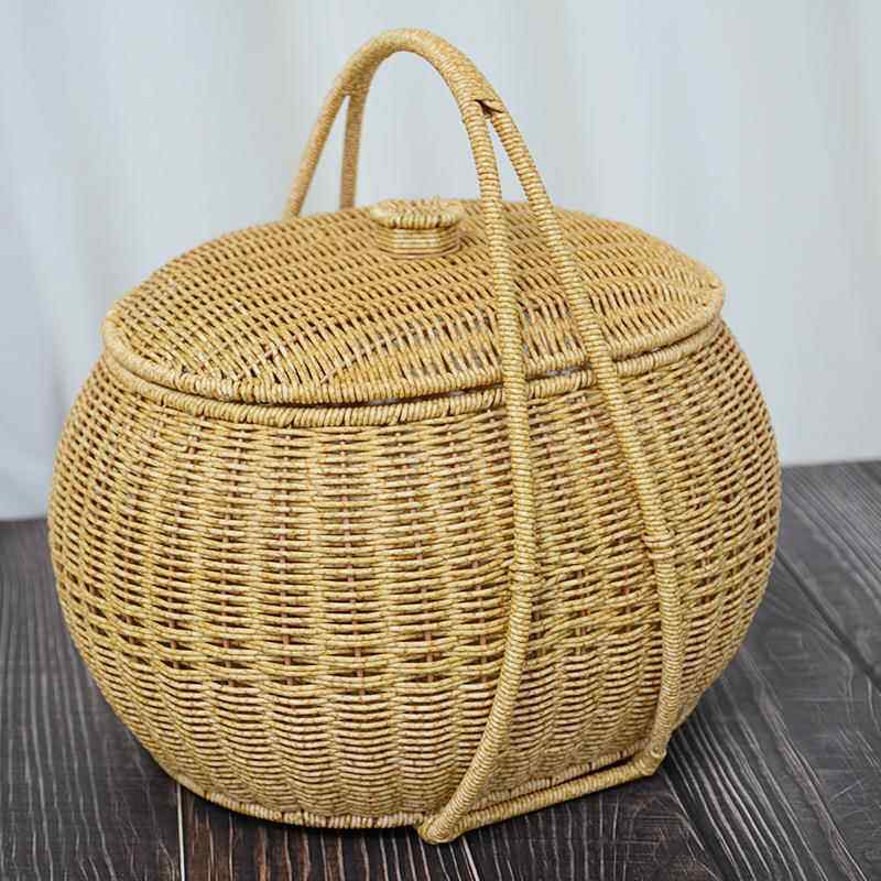 仿藤编菜篮子提篮户外野餐篮日式编织水果篮花篮外出茶具收纳篮