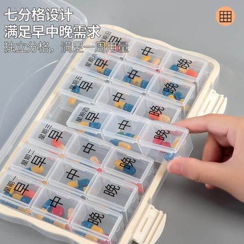 高品质老人健忘药品分装盒一周七天分药器吃药定时提醒服药大