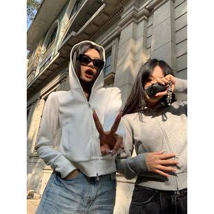 匹马棉卫衣女海岛棉卫衣女款埃及棉卫衣女款白色连帽短款卫衣外套
