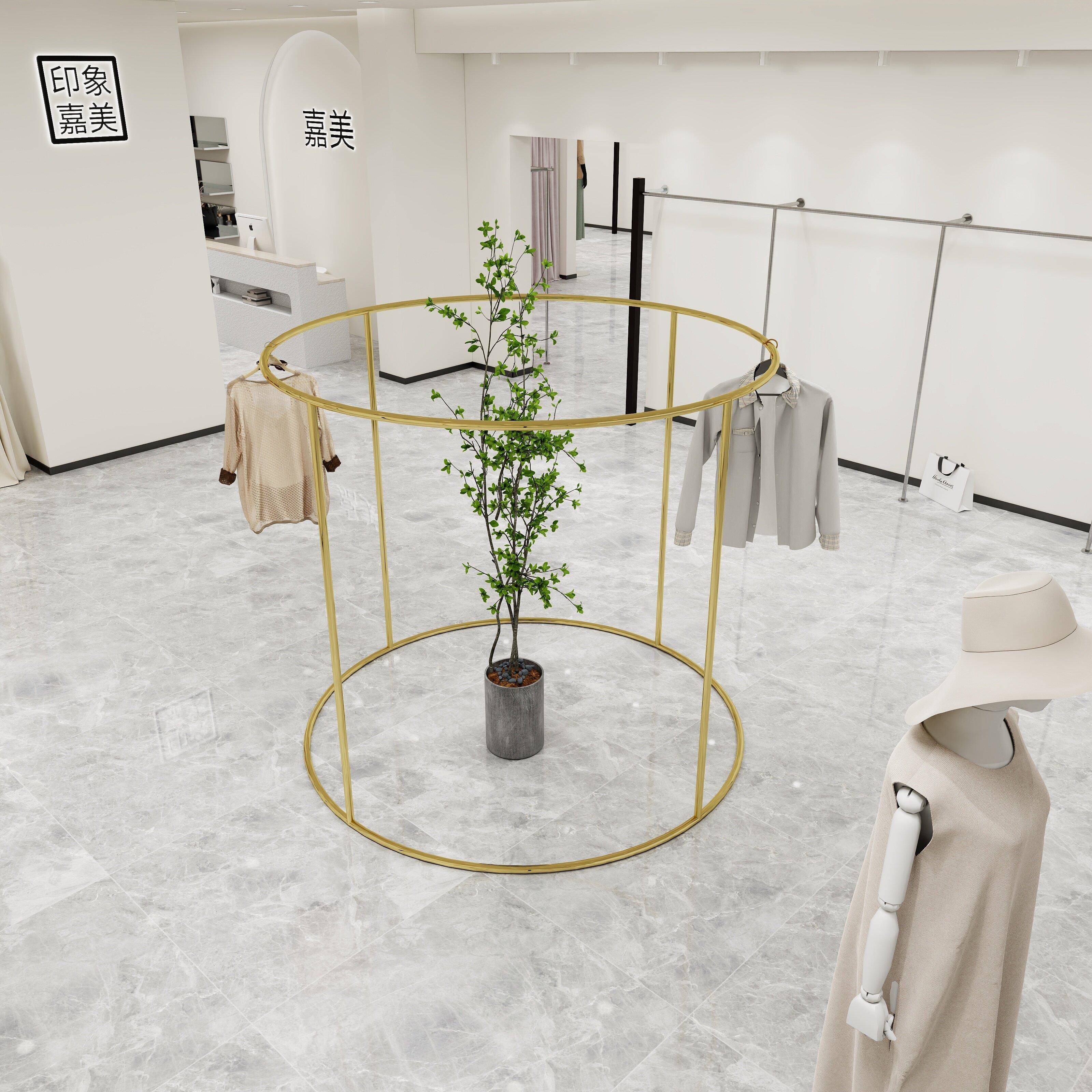 服装店展示架圆形陈列中岛架落地男女装货架直播间童装铁艺挂衣架