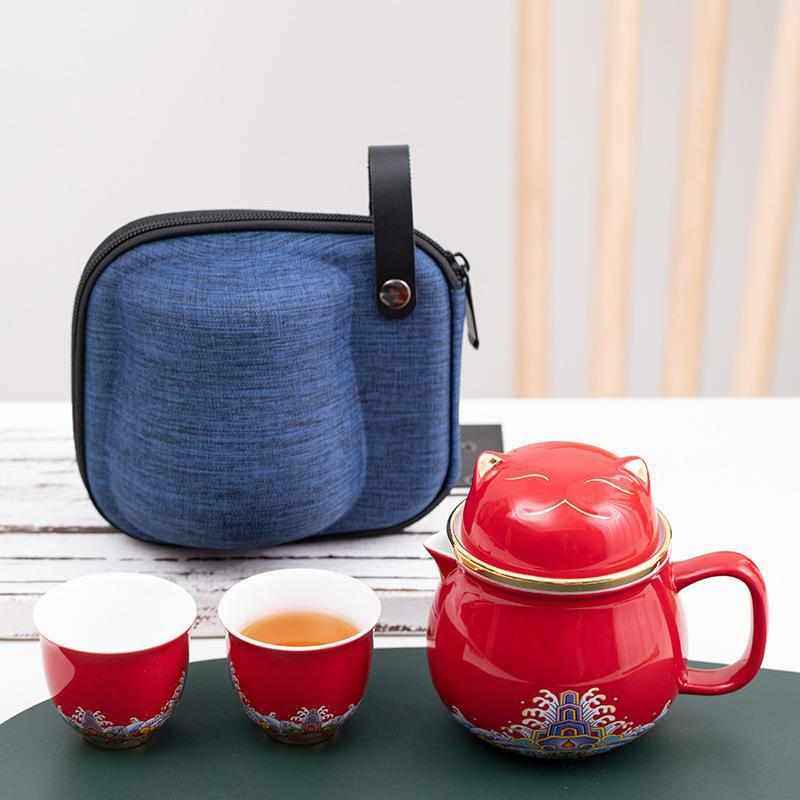 日式茶具套装便携旅行猫鼠快客杯一壶两杯陶瓷功夫茶具可LOGO,餐饮具,旅行茶具,淘宝优惠券,粉丝福利购,淘宝优惠卷