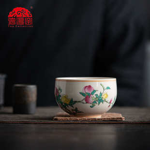 粉彩三宝主人杯仿古泥茶杯单个家用品茗杯中式 景德拟古 杯子批发