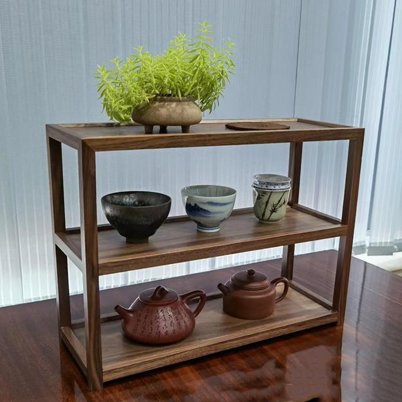 黑胡桃木茶具架桌面茶具茶杯博古架置物架多层茶棚收纳架茶室家用