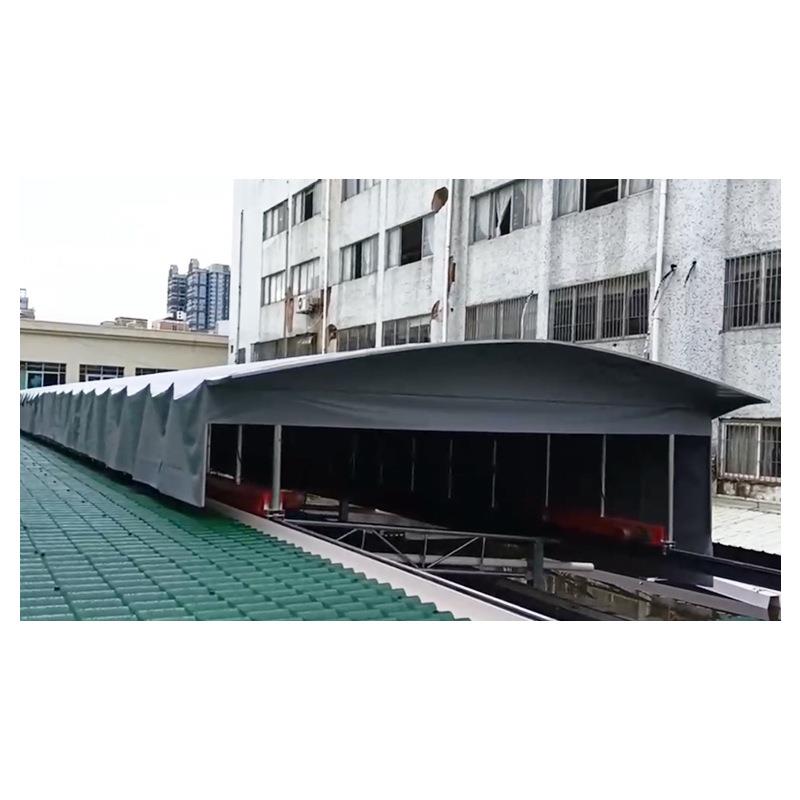 户外篮球场雨蓬大型物流仓库遥控伸缩遮阳篷悬空轨道电动推拉棚
