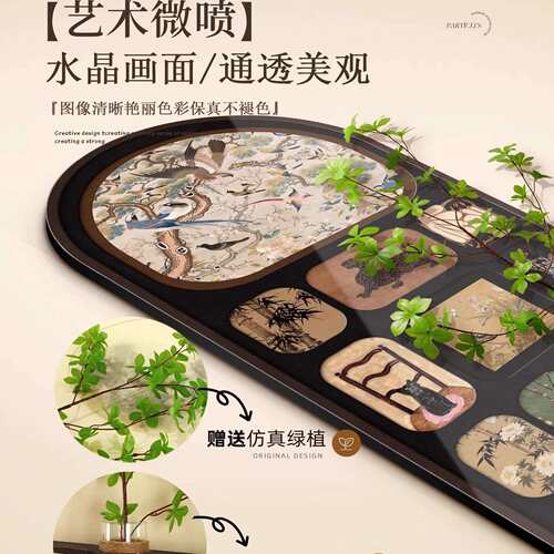 水培绿植玄关装饰画中古风客厅复古艺术入户正对门过道尽头挂画
