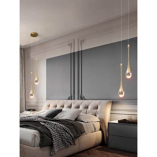 卧室床头小吊灯现代轻奢背景墙橱窗灯餐厅吧台网红创意水晶吊线灯