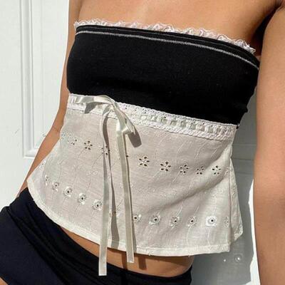 2000s Retro Cute Lace Trim Strapless Tube ops Summer Sleevel