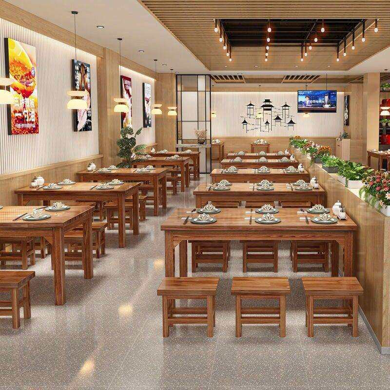 实木餐桌商用餐饮桌椅火锅家具饭店面馆快餐食堂吃饭桌子碳化