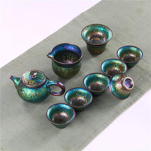 高档窑变天目建盏七彩孔套装具茶壶粗陶茶茶雀盏陶整套高档礼盒瓷