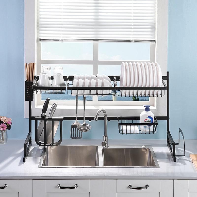 厂家不锈钢沥水碗架可伸缩碗碟收纳架水池多功能台面水槽置物架子
