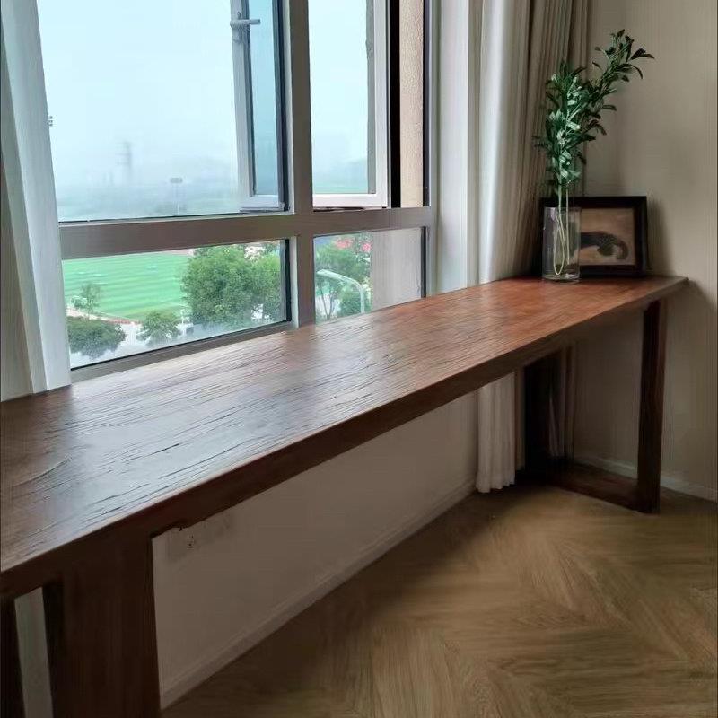 老榆木长条桌实木大板书桌餐桌茶桌办公桌吧台桌原木靠窗学习桌子