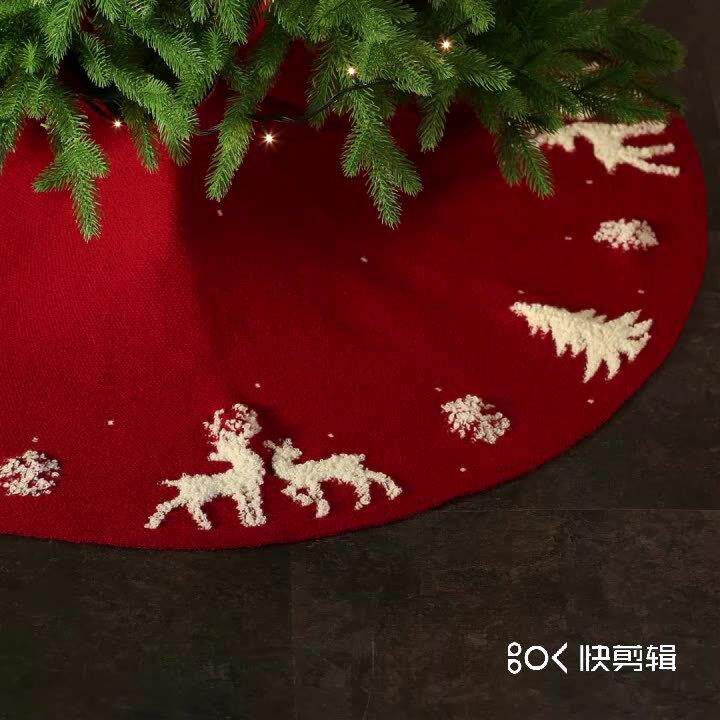 圣诞装饰品针织麋鹿圣诞装饰树裙毛线树底围裙场地布置立体毛圈鹿