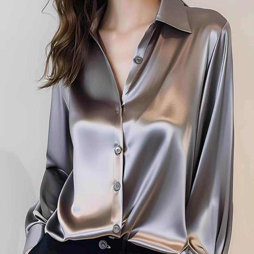 轻奢高级感真丝醋酸衬衫女士春秋季2025新款法式职业正装衬衣上衣