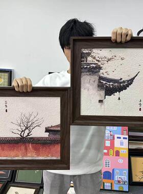 法式复古风格客厅餐厅玄关柜风景横版装饰画4040家居装饰画S136