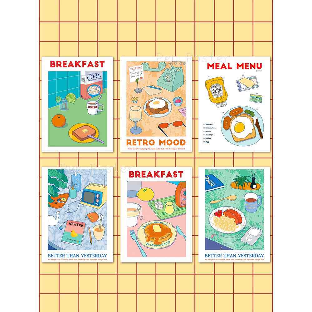 多巴胺彩色食物插图海报厨房橱柜防油烟防水贴纸餐厅不干胶装饰画