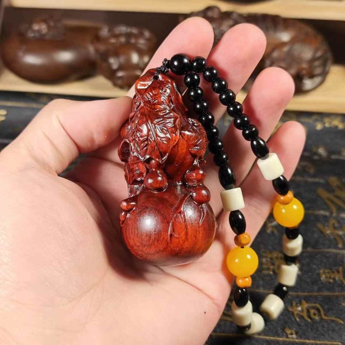 7厘米小叶紫檀木葫芦实心精雕新款多子多福葫芦把件挂件桌面