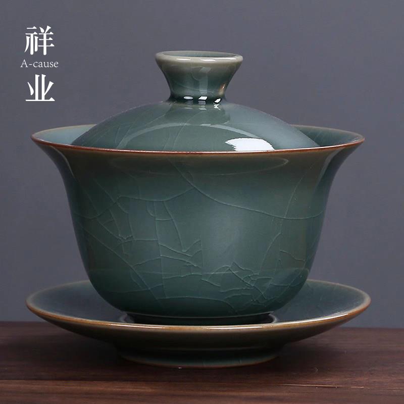 祥业盖碗茶具三才盖碗茶碗手工家用开片可养复古功夫泡茶杯大号