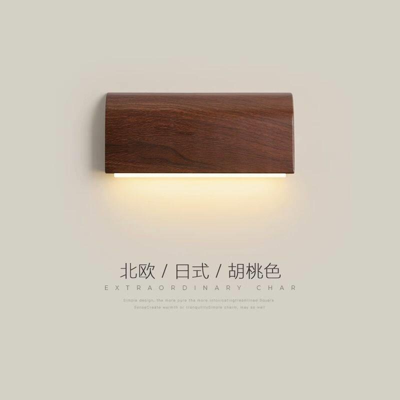 壁灯北欧木纹色客厅电视背景墙灯楼梯过道走廊灯日式卧室床头灯具