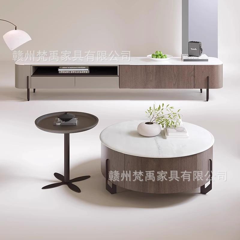 奢岩板电视合柜圆形茶几组小户型客AL-A146#厅家用轻物现代简约储