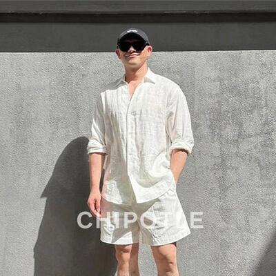 韩国CHIPOTLE老钱风白色亚麻防晒衬衫男士2026夏季轻熟风薄款上衣