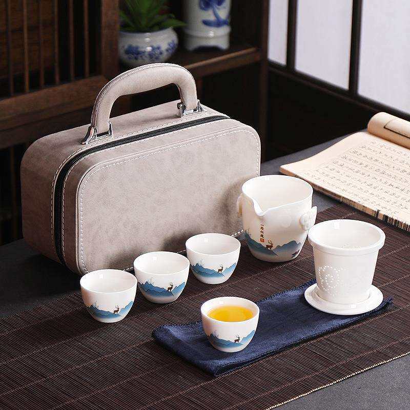 白瓷旅行茶具套装便携包简约中式户外迷你家用外出功夫泡茶壶茶杯