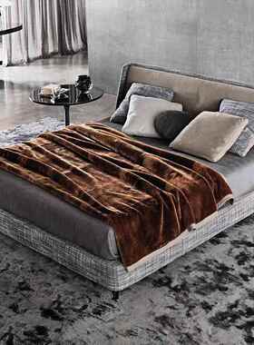 意式极简布艺床拆洗网床现.代简约主卧15米1.8米实木红双SW-02088