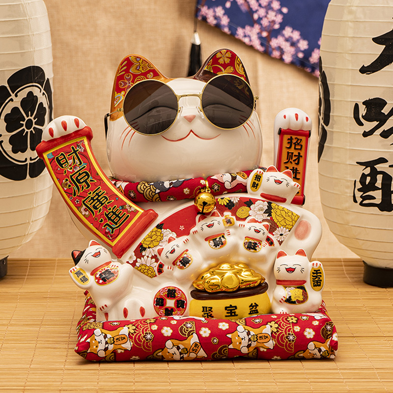 招财猫摆件开业送礼创意礼t品大号陶瓷发财猫店铺招财家居电动摇