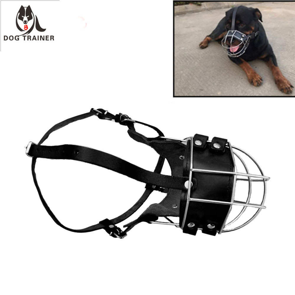 罗威纳专用口笼工作犬马犬德牧防咬嘴套不锈钢牛皮口笼训犬口笼
