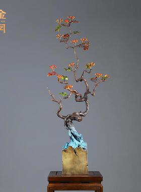 铜金岁月丰收仿真树木花卉植物黄铜摆件客厅玄关样板间装饰铜摆件