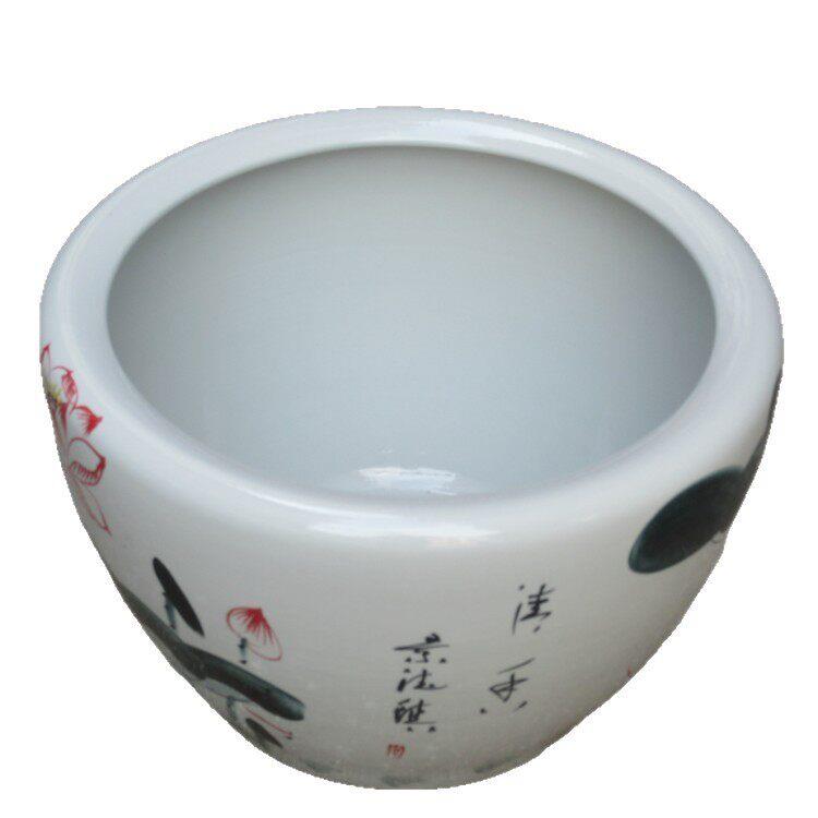 陶瓷鱼缸手绘荷花养鱼缸陶瓷花盆家居阳台种碗莲水培植物缸
