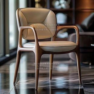 北美黑胡桃木实木椅子餐椅靠背椅意式轻奢真皮书椅高级主茶椅家用