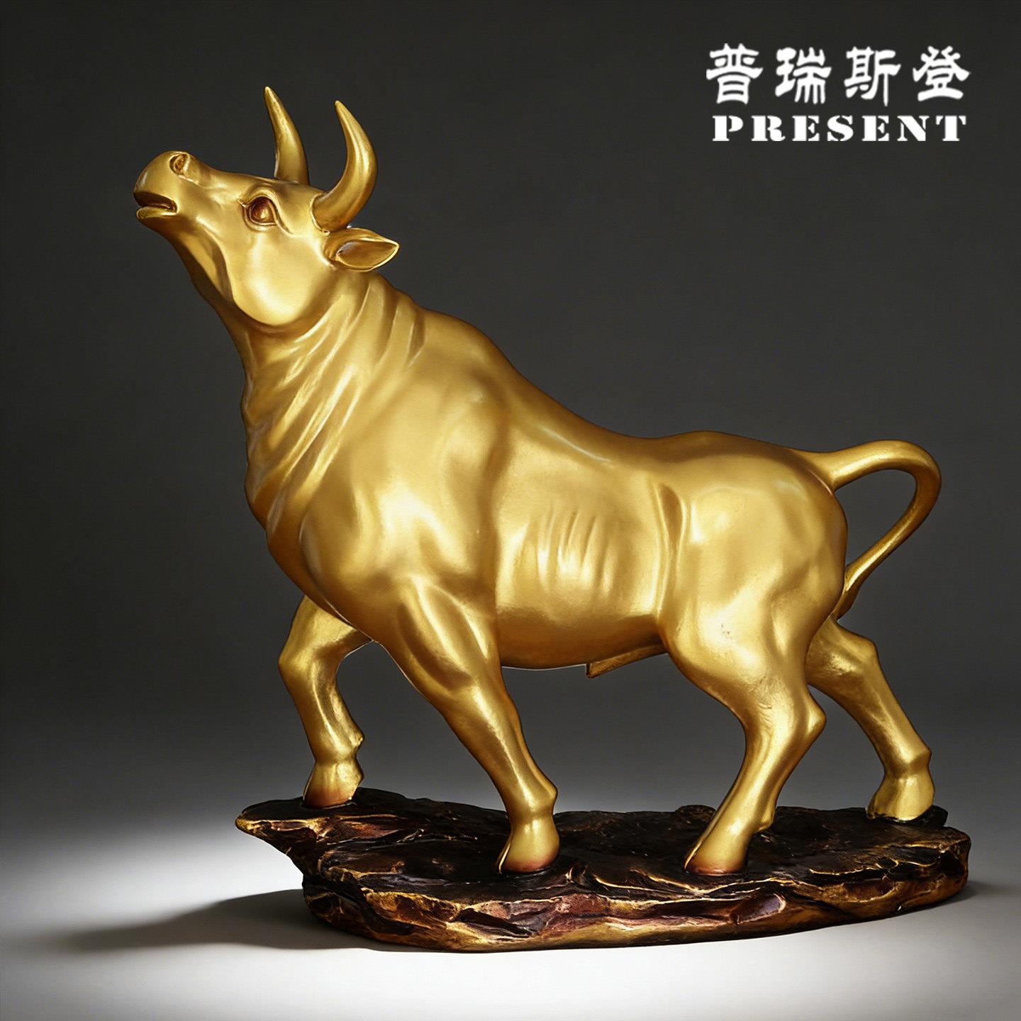 中式风格动物造型仿铜牛摆件 金牛装饰品适用于办公室与客厅 牛气