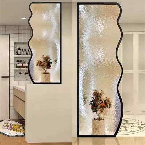 卫生间玻璃隔断半墙洗手台干湿分离淋浴室波浪水波纹艺术隔断屏风