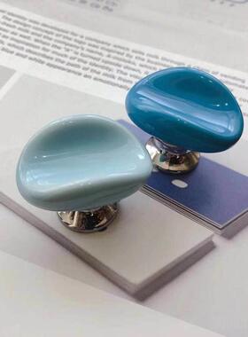 特色小清新欧美橱柜衣柜门抽屉柜裸露单孔陶瓷蓝色手柄